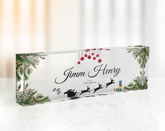 Naambordje kersttafel: gepersonaliseerd kantoordecor van acryl