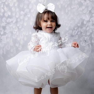 White christening dress, White baby extra puffy dress, Girl baptism ivory outfit, White 1st Communion dress, Toddler white baptism dress