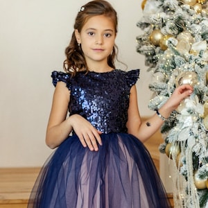 Royal blue sparkling baby dress, Sequins blue ball dress, Birthday baby gown, Special occasion dress, Christmas Baby outfit,Super Sale -50%