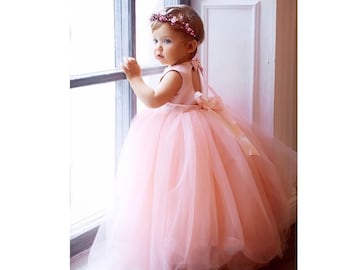 First birthday baby dress Toddler tulle blush pink dress 1st birthday sweet heart dress for little princess Flower girl blush pink dress