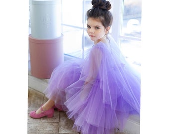Lilac Baby birthday dress Baby tulle short puffy dress with wings Fashion Baby photoshoot Flowergirl lilac dress Chic holiday baby gown