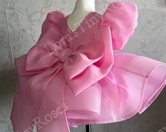 Pink Tulle Birthday Dress,  Girls Pageant Outfit, Baby Girl First Birthday Dress, Toddler Pink Puffy Dress, Baby Tutu Gown, Baby Dress Gift