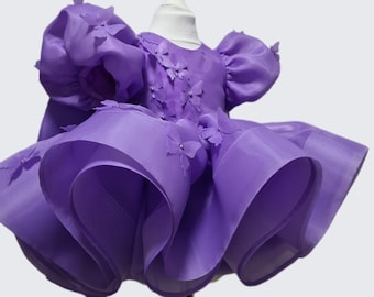 Robe premier anniversaire de bébé avec des papillons Robe lilas pour bébé fille Robe courte bouffante lilas pour tout-petit Robe de demoiselle d'honneur pour fille sur le gâteau Séance photo