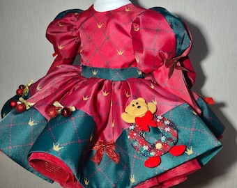 Exklusives Weihnachtsmärchenkostüm für Mädchen, rot-grünes Babykleid zum ersten Geburtstag, weihnachtliches Babykleid, weihnachtliches Fotoshooting-Kleid