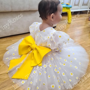 First Birthday dress with daisies Floral pattern baby dress Toddler tulle dress Flower Girl baby dress Wedding light baby dress with daisies