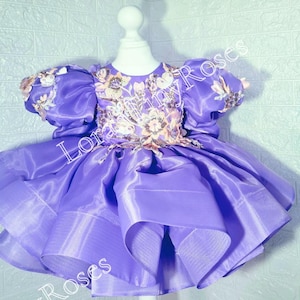 Lavender Butterfly Dress 1st Birthday Baby Dress with Embroidery Lilac Flower Girl dress Extra Puffy Dress Photoshoot Special Occasion Baby