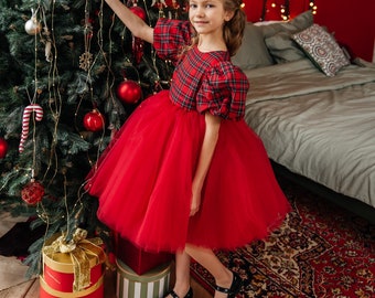 Plaid Christmas dress, Christmas Red Plaid Baby Girl Dress, Photoshoot Christmas Dress, Flannel Girl Dress, Tutu Toddler Xmas Outfit