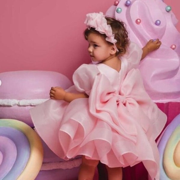 Baby Girl first Birthday dress 1st Birthday dress Toddler pink puffy dress Pink baby girl dress Girls birthday pink outfit Babyes ball gown