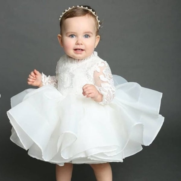 First birthday baby ivory dress 1st Birthday Toddler puffy dress White baby girl dress Girls birthday ivory outfit Christmas Baby ball gown