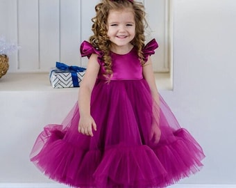 First Birthday Purple Dress Holiday Baby Ruffled Dress Tutu Tulle Baby Dress Photoshoot Princess Tutu Tulle Baby Dress Birthday Girl Dress