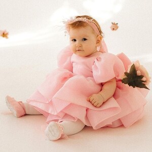 Erster Geburtstag rosa Kleid Kleinkind rosa bauschigen Kleid mit einem großen Bogen Mädchen bauschigen tüll Outfit Fotoshooting Baby Kleid Smash Kuchen Kleid Bild 2