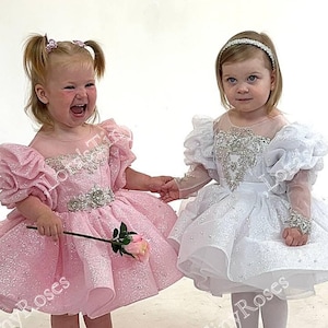 White baby dress glitter, Modern Baptism dress, Christening dress toddler, First birthday dress, Flower girl dress, Special occasion gown