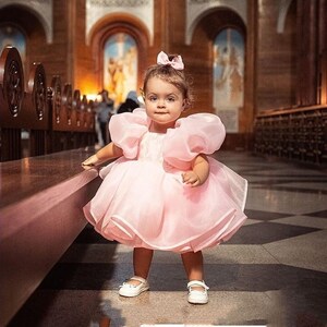 First Birthday pink dress Toddler pink puffy dress with a huge bow Girls puffy tulle outfit Photoshoot baby gown Smash cake dress