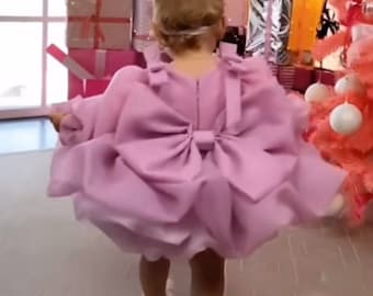 1st Birthday pink extra puffy dress Baby pink first Birthday dress Flower girl pink dress Bows birthday pink outfit Photoshoot baby contest
