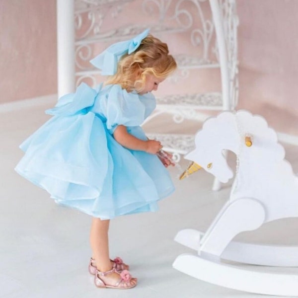 First Birthday dress light airy soft blue dress Baby Girl first Birthday dress Lt Blue puffy birthday baby outfit Photoshoot baby dress