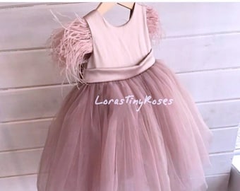 1. Geburtstag Baby Tüll Kleid Kleinkind blush rosa Event Kleid Mädchen rosa beige Prinzessin Kleid Кids Kleid mit Federn Photoshooting Baby Kleid