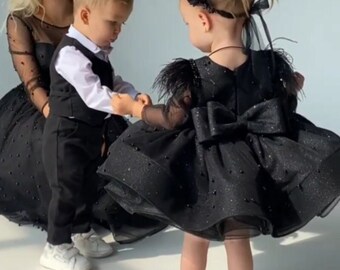 First Birthday black dress Sparkling baby dress Girl Black Birthday dress Flower Girl black dress Baby short tulle gown Photo shoot dress