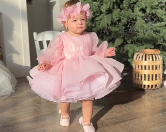 Glitzernden ersten Geburtstag rosa Babykleid Baby ersten Geburtstag Kleid Kleinkind rosa Kleid 1. Weihnachten Babykleid Fotoshooting Kuchen Smash Kleid