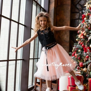 Weihnachten Baby-Set Peach & Black Kleid Tutu Mädchen-Set Spitzen-Top Tutu Rock für Geburtstag Tüll Babykleid Mode Kinderkleid für Fotoshooting