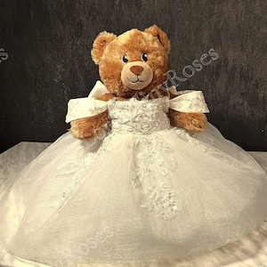Quinceanera Custom Bear Dress, Quince Doll Dress, Bear Fancy Dress with a 3D lace applications, Maching Quinceanera bear gown, Last Toy Bear