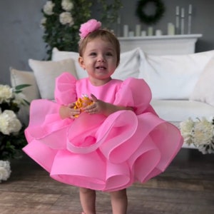 Girl Baby Girl Pink Long Tulle Puffy Evening Dress Etsy UK