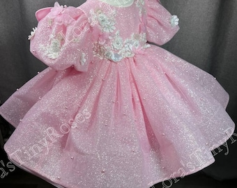 Fairy first birthday dress, Butterfly baby dress, Sparkling toddler lace dress with floral embroidery, Puffy prom dress, Photoshoot baby