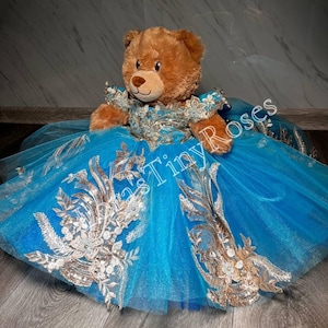 Quinceanera Bear Dress, Custom Quince Bear Dress, Doll Azure Blue Dress,  Matching Quinceanera bear gown, Bear Fancy Dress, Last Toy 15 Gown