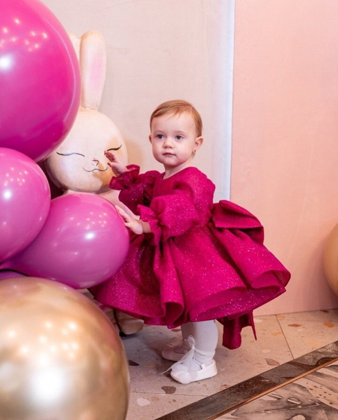 First Birthday Baby Hot Pink Dress Baby Event Sparkling Dress Toddler