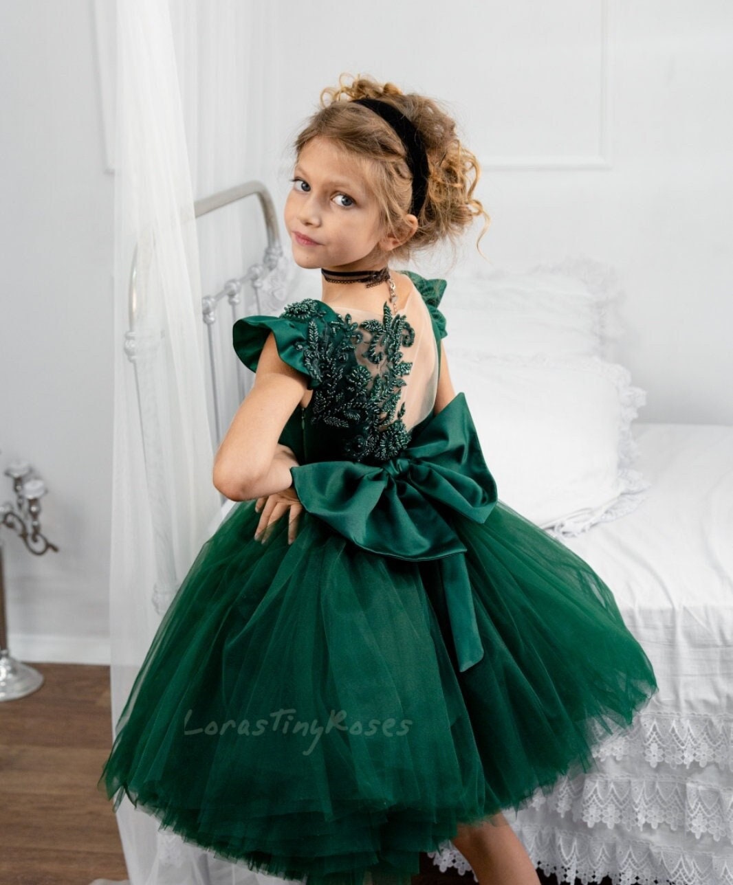 OPAWO Cute Green Dress Toddler Girls Ruffle Long Sleeve Dress for Girl Spring Holiday Baby Dress 1-5t