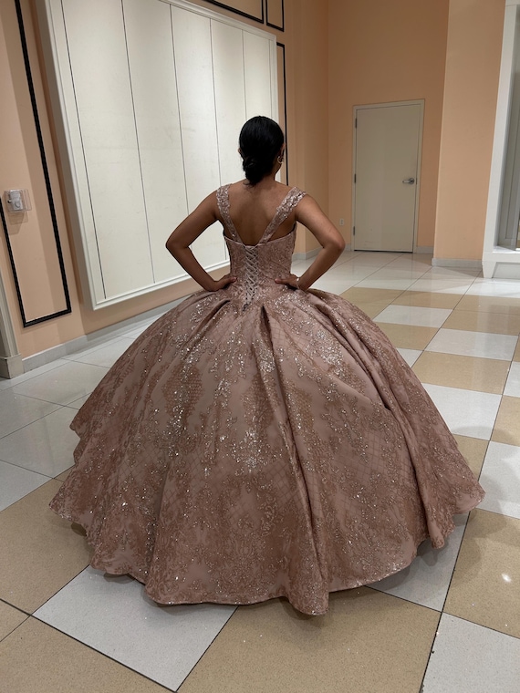 Quinceanera Doll Dress Rose Gold, Beautiful Doll Сustom Lace Dress, Doll Fancy Dress, Quinceanera Dress Bears, Sparkling Teddy Bears Gown