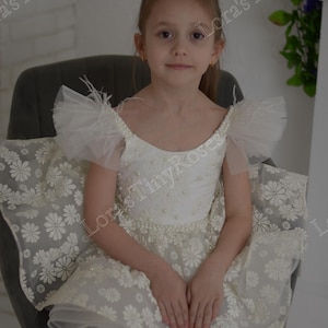 Elfenbeinfarbenes Babykleidchen mit Gänseblümchen. Sommerkleid Kleinkind, 1. Geburtstag Kleid mit Blumenmuster, Baby-Abschlussballkleid, Party-Mädchen Kleid für Fotoshooting