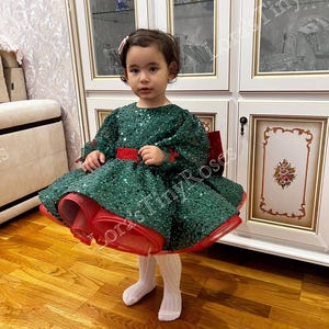 Baby Christmas Dress, Red&Green Christmas Dress, 1st Birthday Party Dress, Sparkling Girls Outfit, Special Occasion Gown, Photoshoot Dress