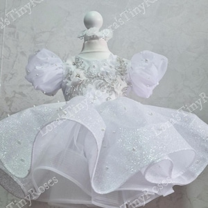 Christening dress, Blessing dress baby gift, white sparkling girl dress, First Birthday dress, Flower Girl dress, Pageant toddler dress