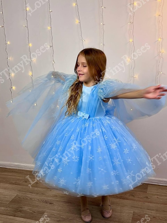 blue snowflake dress Blue Princess Dress for Girls  Sequined Tulle Snowflake Gown with Bow   Mia Princess