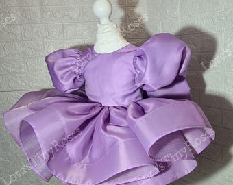 Abito per il primo compleanno, abito lilla per damigella d'onore, abito tutù gonfio per bambine, abito viola per bambina da concorso, abito da ballo, abito per neonato da servizio fotografico