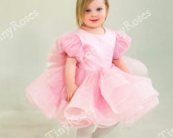 Robe rose clair pour un premier anniversaire, Robe rose pour tout-petit, Robe à paillettes pour une occasion spéciale, Robe de demoiselle d'honneur, Robe bouffante, Robe pour une séance photo « Smash Cake ».