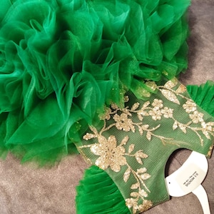 Fiona style dress for baby girl, Christmas Baby outfit, Girl green gold dress, Ruffled party dress, Toddler puffy dress for Photoshoot event