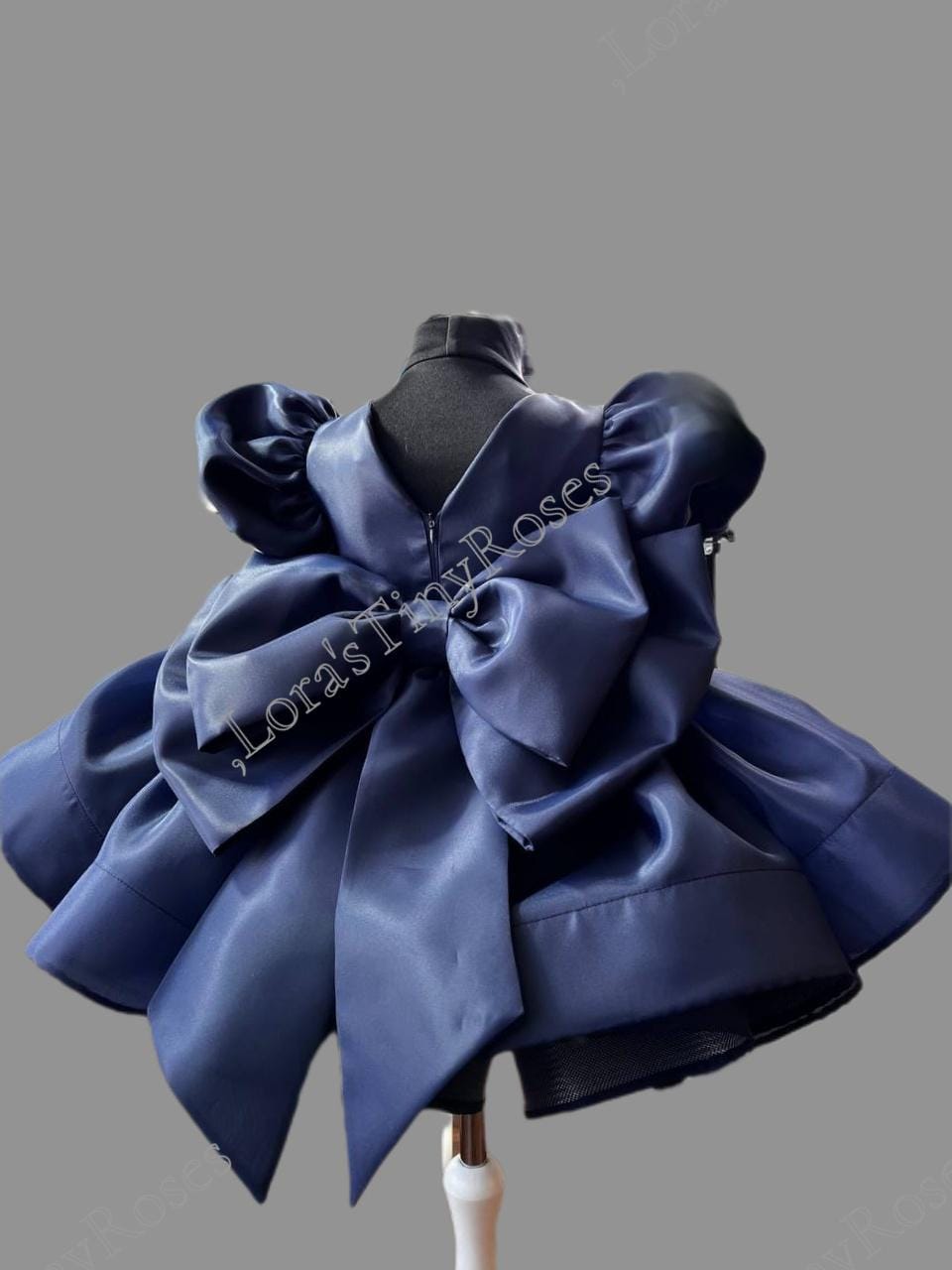 Marineblaues Organzakleid für Kleinkinder, Dunkelblaues Mädchenkleid, geschwollenes kurzes Kleid für Babyfestspiele, Babyblaues Kleid für besondere Anlässe