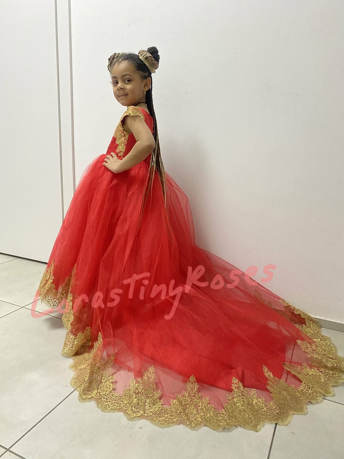 red and gold infant dress Baby Girl Dress Red & Occasion Gold Maxi Velvet Gown & FREE Crown Headband  Poppy