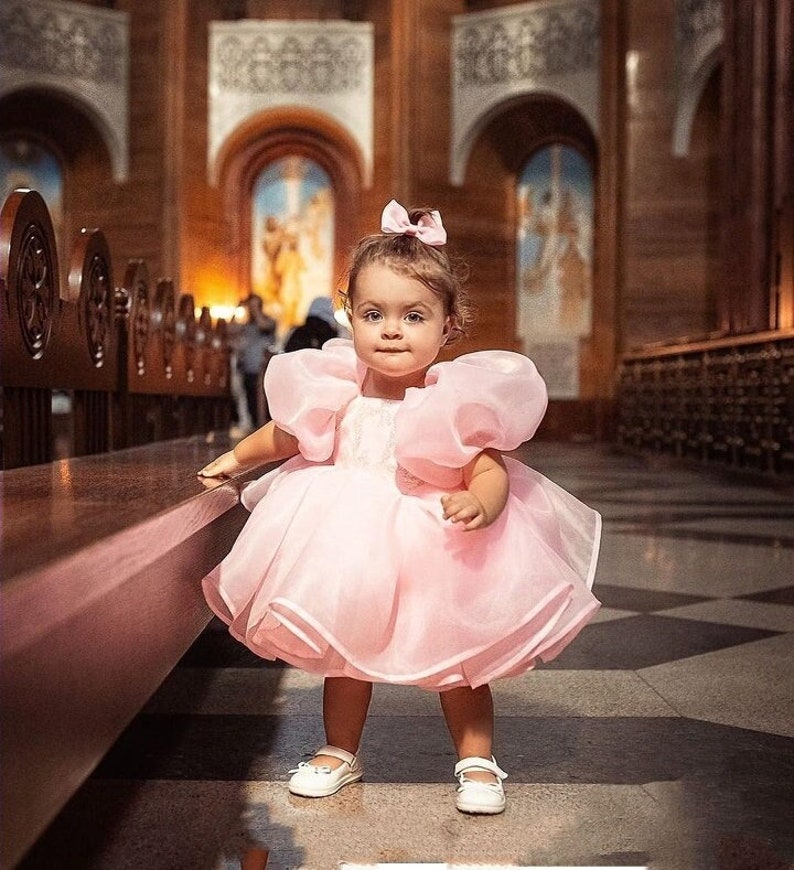 Erster Geburtstag rosa Kleid Kleinkind rosa bauschigen Kleid mit einem großen Bogen Mädchen bauschigen tüll Outfit Fotoshooting Baby Kleid Smash Kuchen Kleid Bild 1