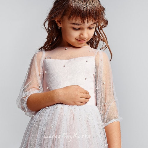 White Flower Girl dress Flower girl dress with pearls Junior bridesmaid dress Baby girl Wedding dress First communion dress shops Baptism dress