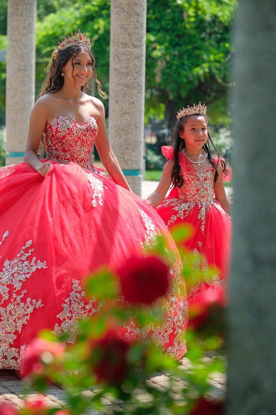 open lace back dress Mesh Long Sleeves Quinceanera Dress w/ Detachable Ribbon and Mini Bag 2XL / Gold