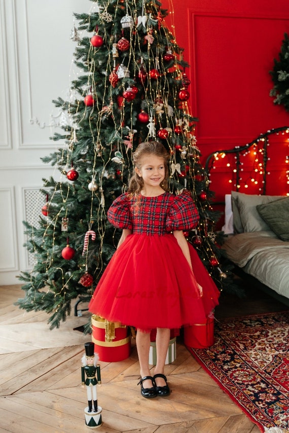 Robe princesse à carreaux pour fille, vêtements de Noël pour