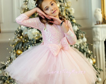 Light pink baby dress, Pink short puffy girl dress, Tutu tulle pink dress,  Photoshoot baby dress, Flower girl dress, Toddler sparkling gown