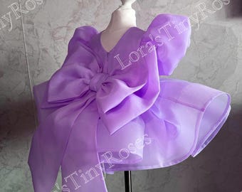Vestito lilla per il primo compleanno, vestito extra gonfio per bambina, vestito tutù con grande fiocco per bambina, vestito per occasioni speciali per bambina, vestito da damigella d'onore, servizio fotografico per neonati