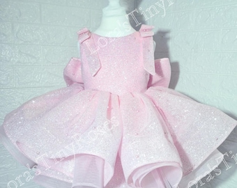 1. Geburtstag rosa Kleid funkelnd 1. Geburtstag Kleid Blumenmädchen rosa Kleid Perlen Geburtstag rosa Outfit Weihnachten Baby Fotoshooting Kleid