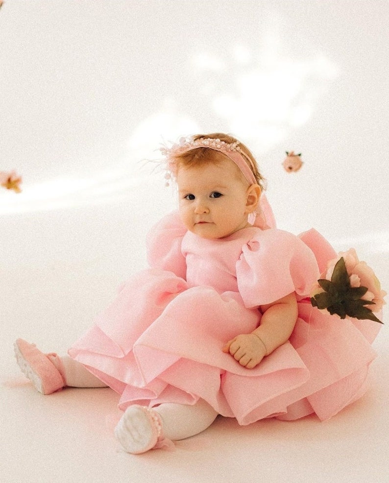Erster Geburtstag rosa Kleid Kleinkind rosa bauschigen Kleid mit einem großen Bogen Mädchen bauschigen tüll Outfit Fotoshooting Baby Kleid Smash Kuchen Kleid Bild 2
