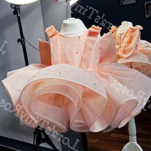Peach sparkling 1st Birthday dress Birthday pearls dress Peach Flower girl dress Toddler birthday outfit Cake smash Photoshoot gift dress