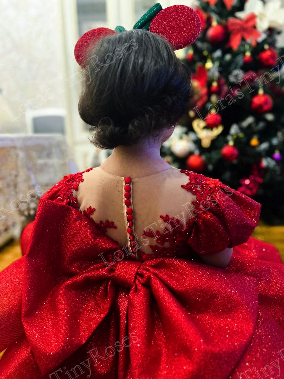 red first birthday dress Red Girl Dress. First Birthday Dress Red, Toddler Red Dress, Sparkling Baby Gown with flowers and pearls, Photoshoot Baby, Red PROM Outfit