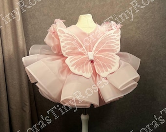 Geburtstagskindkleid mit Schmetterlingen, Blumenmädchenkleid mit Schmetterlingen, Schmetterlingsstil Baby-Geburtstagskleid, spezielle Anlass Kleinkindkleid